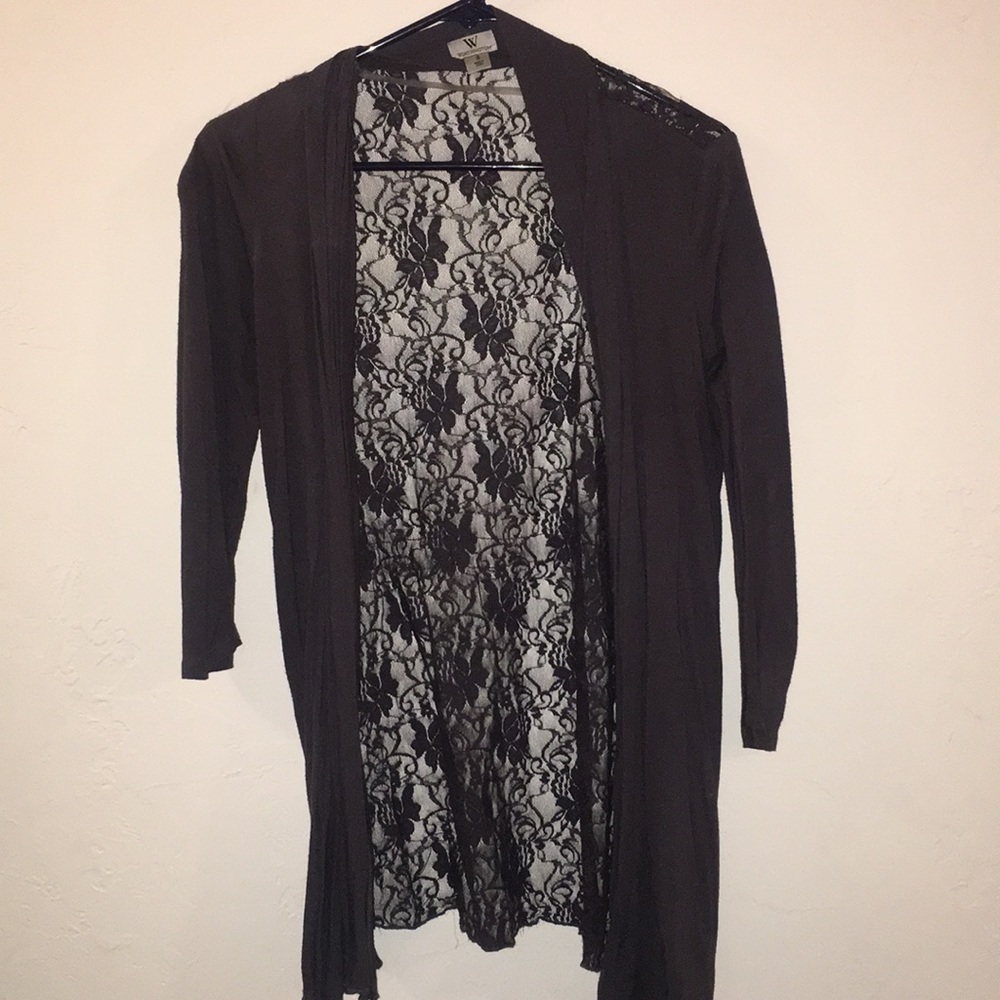 Dark Gray lace back open cardigan